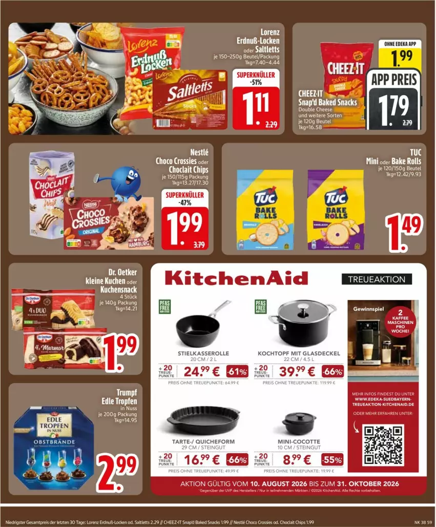 Aktueller Prospekt Edeka - Prospekte - von 14.09 bis 19.09.2026 - strona 11 - produkty: beutel, chips, choclait chips, choco crossies, crossies, decke, Deckel, eis, Glasdeckel, Kochtopf, lorenz, Quiche, reis, saltletts, snack, snacks, stielkasserolle, Ti, topf, ZTE