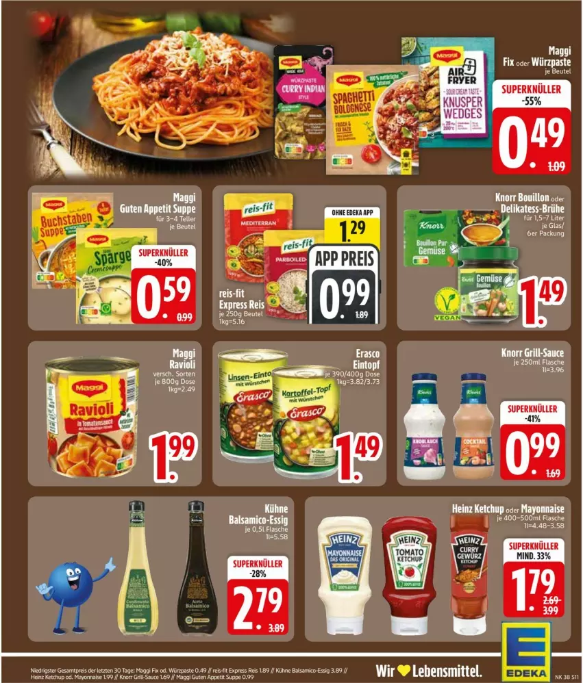Aktueller Prospekt Edeka - Prospekte - von 14.09 bis 19.09.2026 - strona 13 - produkty: balsam, balsamico, eis, essig, flasche, knorr, Kühne, lebensmittel, maggi, maggi fix, mayonnaise, reis, Yo, ZTE
