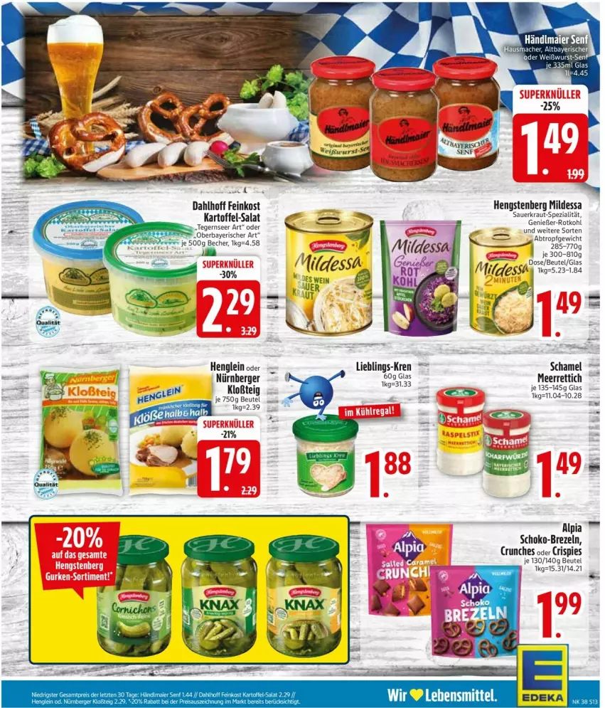 Aktueller Prospekt Edeka - Prospekte - von 14.09 bis 19.09.2026 - strona 15 - produkty: alpia, auer, beutel, brezel, Brezeln, hengstenberg, Kraut, lebensmittel, meerrettich, Rettich, rotkohl, Sauerkraut, schamel, schoko, Spezi, Ti