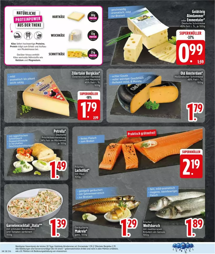 Aktueller Prospekt Edeka - Prospekte - von 14.09 bis 19.09.2026 - strona 18 - produkty: Bau, Bergkäse, eier, eis, emmentaler, filet, hartkäse, holländischer schnittkäse, Käse, kräuter, kräutern, lachs, lachsfilet, magnesium, Makrele, milch, nudel, nudeln, nuss, petrella, rama, reis, rel, schnittkäse, tee, Ti, wolfsbarsch