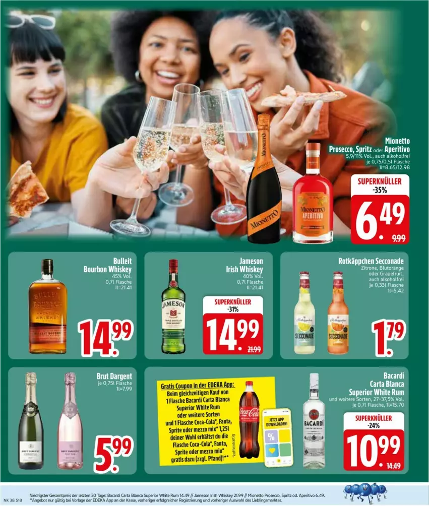 Aktueller Prospekt Edeka - Prospekte - von 14.09 bis 19.09.2026 - strona 20 - produkty: angebot, bacardi, coca-cola, cola, coupon, deka, eis, fanta, flasche, irish whiskey, jameson, LG, Mezzo Mix, mionetto, reis, rum, sprite, Ti, wein, whiskey, white rum, ZTE