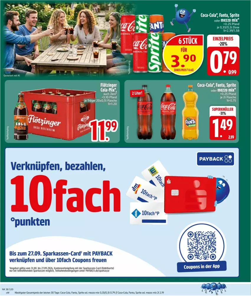 Aktueller Prospekt Edeka - Prospekte - von 14.09 bis 19.09.2026 - strona 22 - produkty: angebot, coca-cola, cola, coupon, coupons, eis, fanta, flasche, Mezzo Mix, Parka, payback, reis, sprite, Ti, ZTE