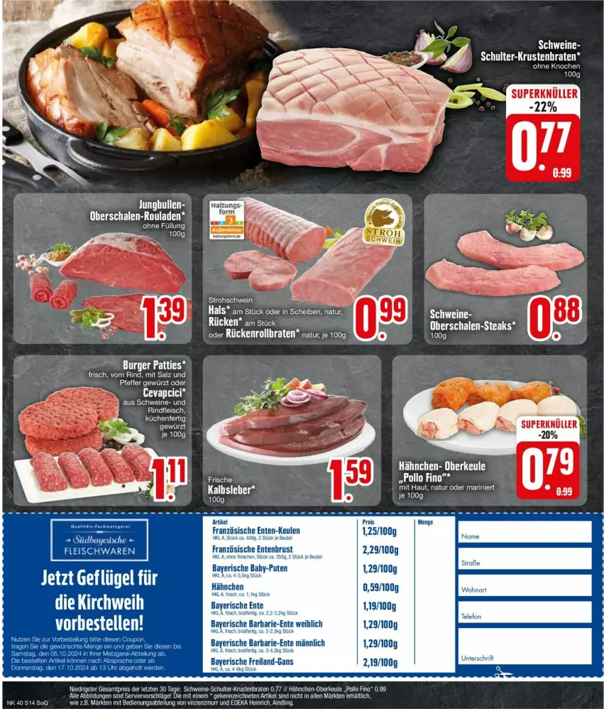 Aktueller Prospekt Edeka - Prospekte - von 30.09 bis 05.10.2024 - strona 16 - produkty: Abtei, Bau, braten, cevapcici, eis, elle, ente, Entenbrust, erde, fleisch, gewürz, Kalbsleber, Kette, krustenbraten, natur, reis, rind, rindfleisch, rouladen, Schal, Schale, schwein, schweine, steak, steaks, Ti, uhr, wein, weine, ZTE