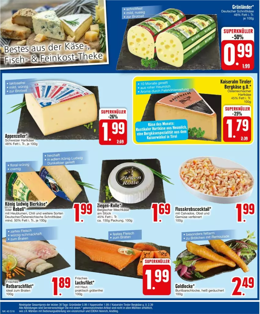 Aktueller Prospekt Edeka - Prospekte - von 30.09 bis 05.10.2024 - strona 18 - produkty: Bergkäse, bier, blume, blumen, braten, chili, cocktail, deka, Dunkelbier, eis, filet, fleisch, hartkäse, Heu, ideal zum braten, Kaiser, Käse, Krebs, lachs, lachsfilet, mac, obst, Rotbarsch, rotbarschfilet, schnittkäse, schweizer hartkäse, Ti, tisch, weichkäse