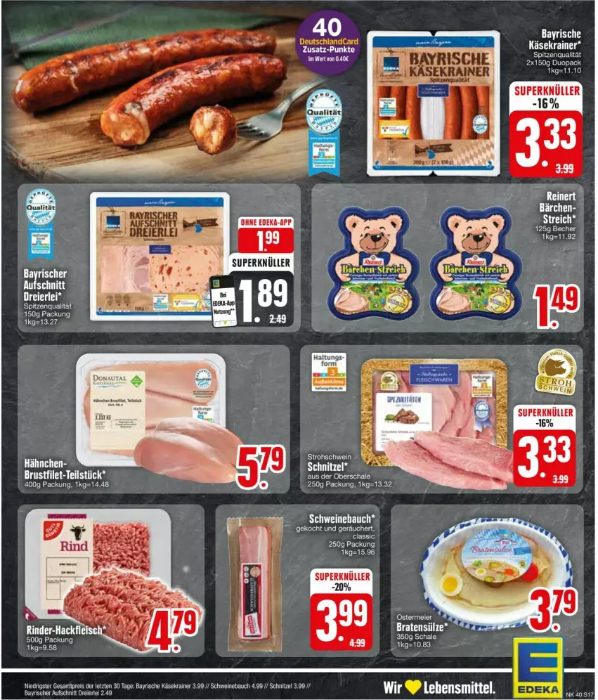 Aktueller Prospekt Edeka - Prospekte - von 30.09 bis 05.10.2024 - strona 19 - produkty: aufschnitt, Bau, eier, eis, elle, fleisch, hackfleisch, Käse, Käsekrainer, lebensmittel, rind, rinder, rinder-hackfleisch, Schal, Schale, schnitzel, schwein, schweine, Schweinebauch, spitzenqualität, Ti, wein, weine, ZTE