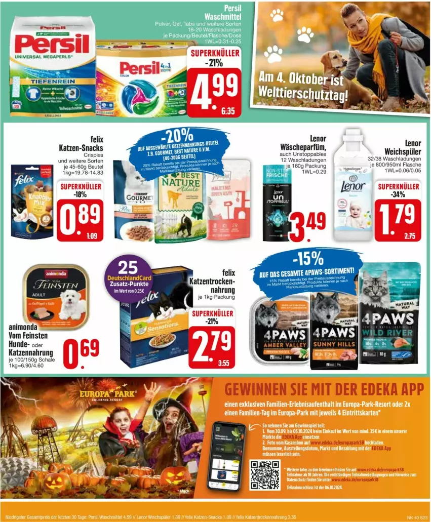 Aktueller Prospekt Edeka - Prospekte - von 30.09 bis 05.10.2024 - strona 25 - produkty: beutel, flasche, katzennahrung, lenor, lenor weichspüler, megaperls, persil, Schal, Schale, snack, snacks, universal megaperls, wäscheparfüm, weichspüler