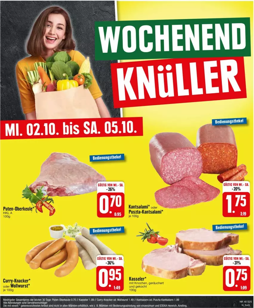 Aktueller Prospekt Edeka - Prospekte - von 30.09 bis 05.10.2024 - strona 27 - produkty: curry, deka, ente, kasseler, knacker, pute, salami, Ti, wurst