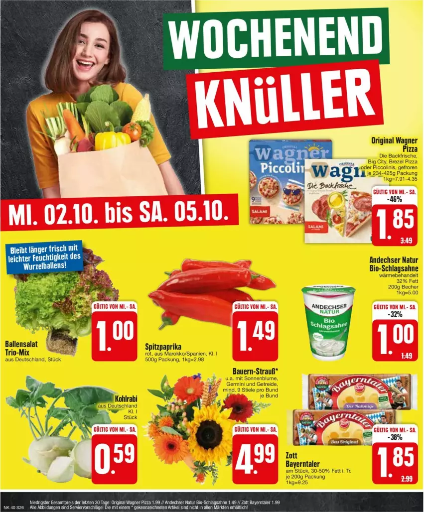 Aktueller Prospekt Edeka - Prospekte - von 30.09 bis 05.10.2024 - strona 28 - produkty: andechser natur, bio, eis, gin, natur, original wagner, pizza, reis, sahne, schlagsahne, Ti, wagner, ZTE