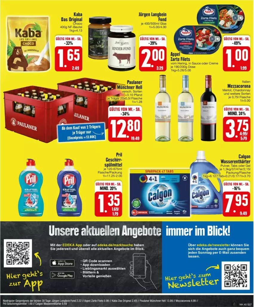 Aktueller Prospekt Edeka - Prospekte - von 30.09 bis 05.10.2024 - strona 29 - produkty: calgon, corona, deka, eis, filet, filets, geschirr, geschirrspülmittel, gin, LG, mezzacorona, Paula, paulaner, pril, reis, spülmittel, Ti, wasser, wasserenthärter, ZTE