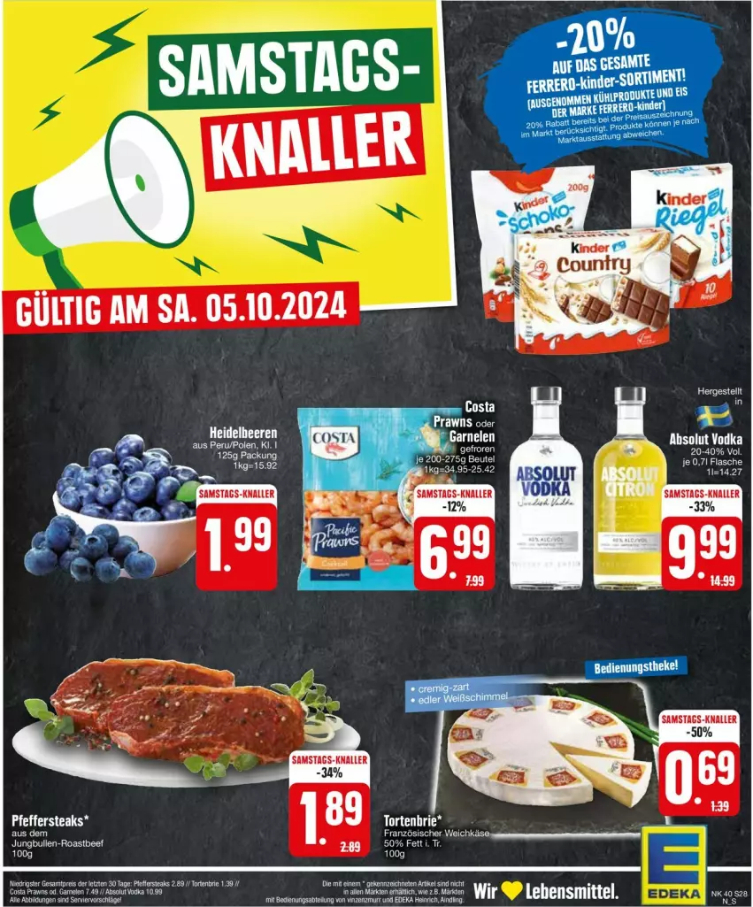 Aktueller Prospekt Edeka - Prospekte - von 30.09 bis 05.10.2024 - strona 30 - produkty: Absolut Vodka, deka, flasche, garnelen, prawns, vodka