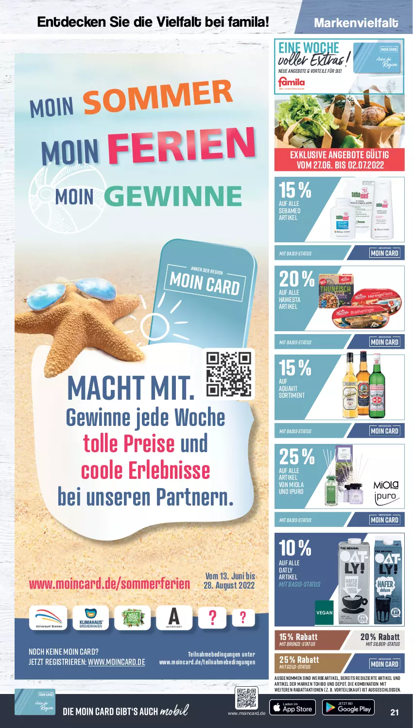 Aktueller Prospekt Famila - Prospekte - von 27.06 bis 02.07.2022 - strona 21 - produkty: angebot, angebote, aqua, aquavit, decke, eis, hawesta, Ipuro, mac, reis, sebamed, Tchibo, Ti