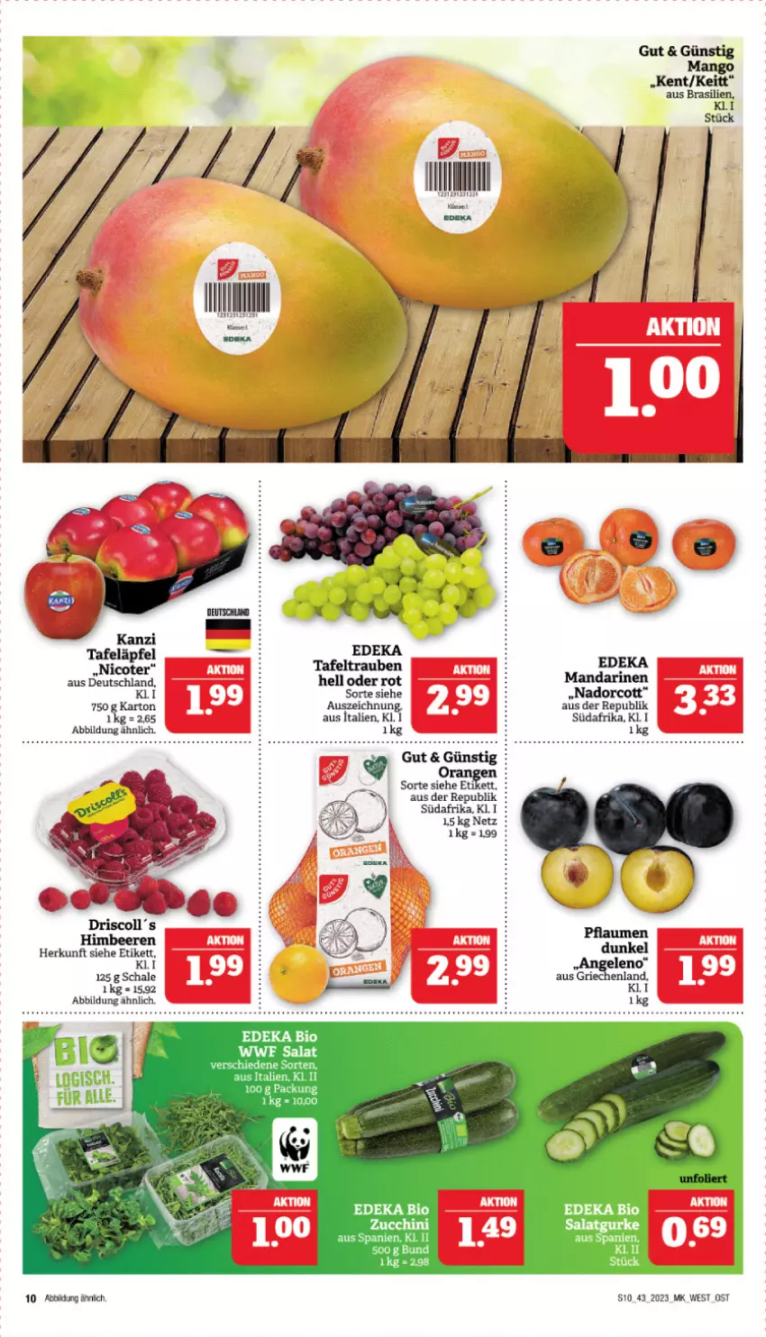 Aktueller Prospekt Marktkauf - Prospekt - von 22.10 bis 28.10.2023 - strona 10 - produkty: bett, bio, deka, edeka bio, gurke, orange, orangen, pflaume, pflaumen, salat, Salatgurke, Schal, Schale, tafeläpfel, tafeltrauben, Ti, trauben, zucchini