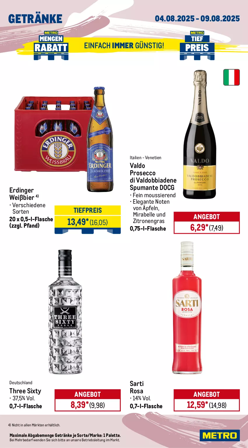 Aktueller Prospekt Metro - Wochen-Angebote Gastro - von 04.08 bis 09.08.2025 - strona 14 - produkty: alkohol, angebot, aperitif, beere, bier, ecco, eis, elle, erdinger, flasche, frucht, getränk, getränke, himbeer, himbeere, lillet, martini, Metro, metro gastro, Palette, prosecco, puma, reis, spumante, Three Sixty, Ti, tiefpreis, valdo, zitrone, zitronen, zucker