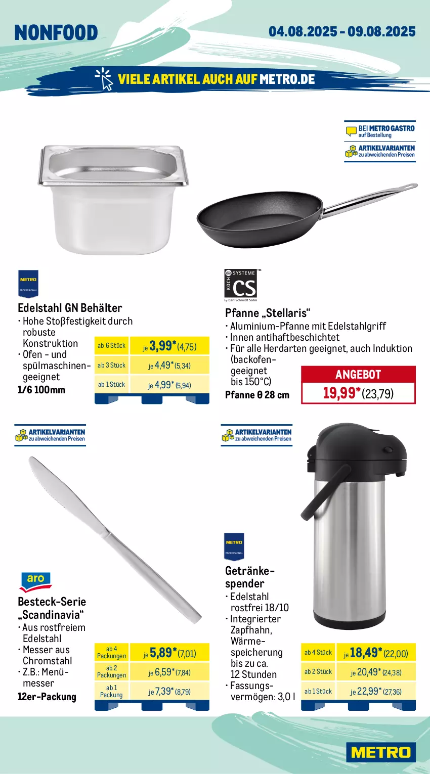 Aktueller Prospekt Metro - Wochen-Angebote Gastro - von 04.08 bis 09.08.2025 - strona 19 - produkty: angebot, auer, backofen, Behälter, besteck, edelstahl, eis, elle, getränk, getränke, getränkespender, herdarten, küche, Küchen, küchenmaschine, LG, messer, Metro, metro gastro, Ofen, pfanne, reis, rwe, Schneebesen, schüssel, spülmaschinen, teller, Ti, Trockner, wärmepumpentrockner, werkzeug, werkzeuge