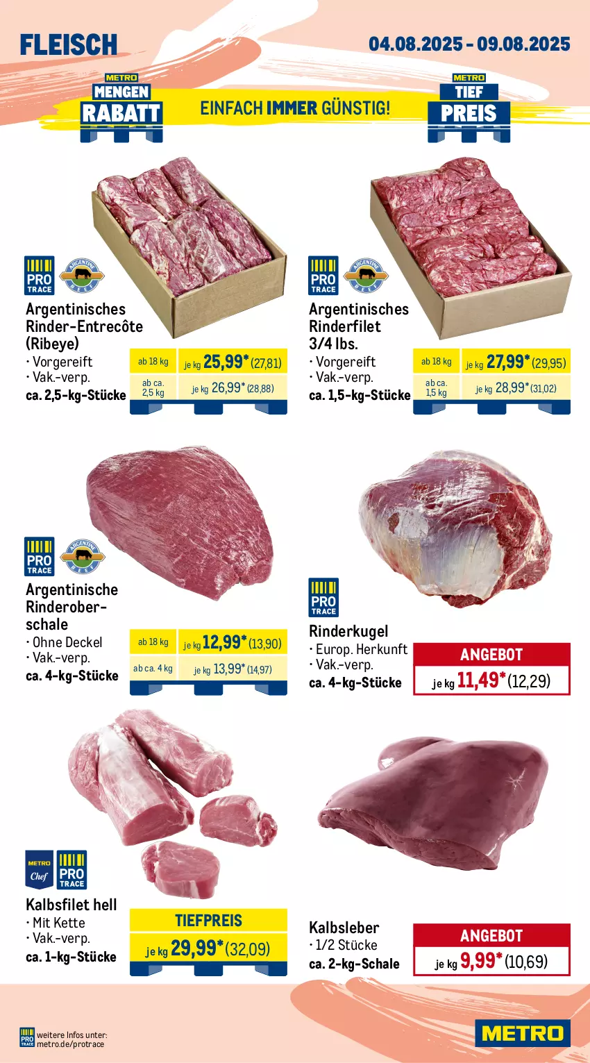 Aktueller Prospekt Metro - Wochen-Angebote Gastro - von 04.08 bis 09.08.2025 - strona 2 - produkty: angebot, brustfilet, bsf, decke, Deckel, eis, entrecôte, filet, fleisch, hähnchenbrust, hähnchenbrustfilet, Kalbsleber, Kette, Kugel, lachs, lamm, Metro, reis, rind, rinder, rinderfilet, Schal, Schale, schwein, schweine, Schweinelachs, schweinenacken, Ti, tiefpreis, wein, weine