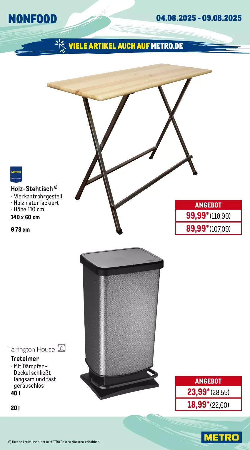 Aktueller Prospekt Metro - Wochen-Angebote Gastro - von 04.08 bis 09.08.2025 - strona 20 - produkty: angebot, decke, Deckel, eimer, Holz, lack, Metro, metro gastro, natur, Ti, tisch, treteimer