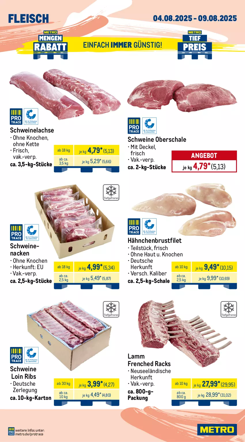 Aktueller Prospekt Metro - Wochen-Angebote Gastro - von 04.08 bis 09.08.2025 - strona 3 - produkty: angebot, brustfilet, bsf, decke, Deckel, eis, entrecôte, filet, fleisch, hähnchenbrust, hähnchenbrustfilet, Kalbsleber, Kette, Kugel, lachs, lamm, Metro, reis, rind, rinder, rinderfilet, Schal, Schale, schwein, schweine, Schweinelachs, schweinenacken, Ti, tiefpreis, wein, weine