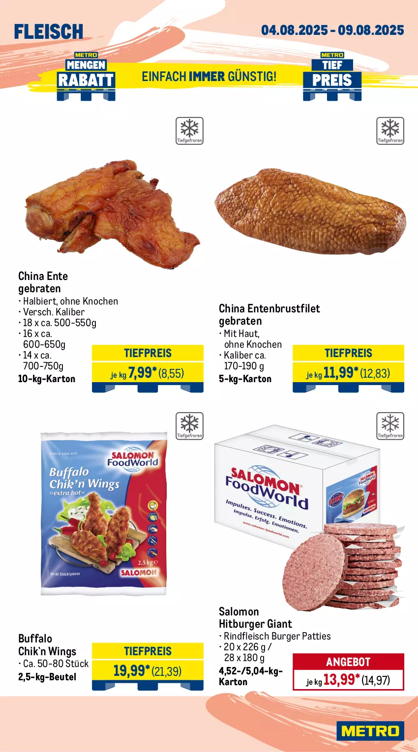 Aktueller Prospekt Metro - Wochen-Angebote Gastro - von 04.08 bis 09.08.2025 - strona 4 - produkty: Abtei, angebot, angebote, aqua, beutel, bier, braten, brustfilet, burger, eis, elle, ente, Entenbrust, filet, fisch, fische, Fischer, fischtheke, fleisch, forelle, frischfisch, früchte, garnelen, lachs, lachsfilet, meeresfrüchte, Metro, reis, rel, rind, rindfleisch, rwe, salomon, Schere, seelachsfilet, Ti, tiefpreis, Wild