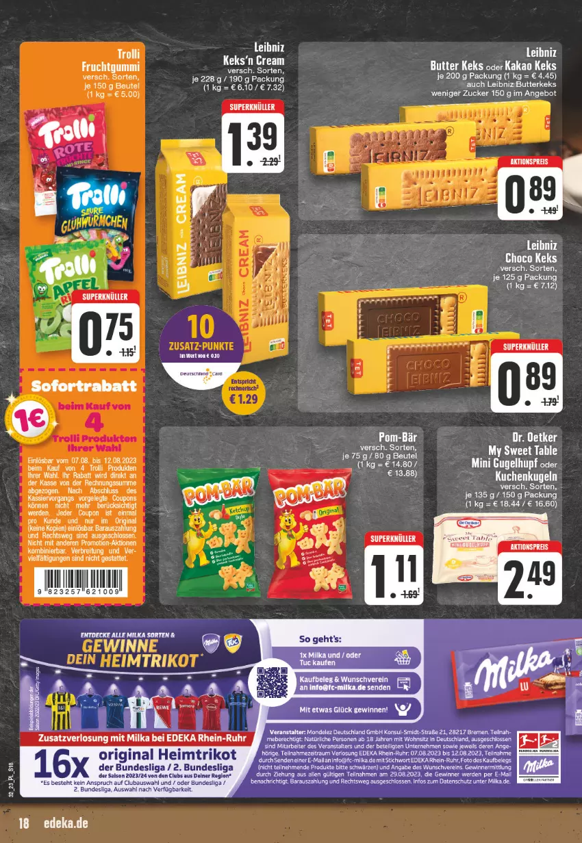 Aktueller Prospekt E Center - Angebote der Woche - von 07.08 bis 12.08.2023 - strona 18 - produkty: angebot, butter, butterkeks, deka, frucht, fruchtgummi, kakao, keks, leibniz, milka, Ti, trolli, uhr, zucker