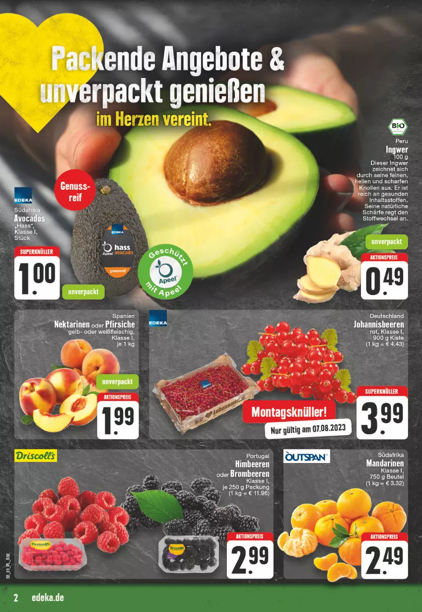 Aktueller Prospekt E Center - Angebote der Woche - von 07.08 bis 12.08.2023 - strona 2 - produkty: aktionspreis, beere, beeren, eis, elle, fleisch, himbeer, himbeere, himbeeren, ingwer, johannisbeere, Johannisbeeren, mandarine, mandarinen, Nektar, nektarinen, nektarinen oder, oder pfirsiche, pfirsich, pfirsiche, reis, Ti