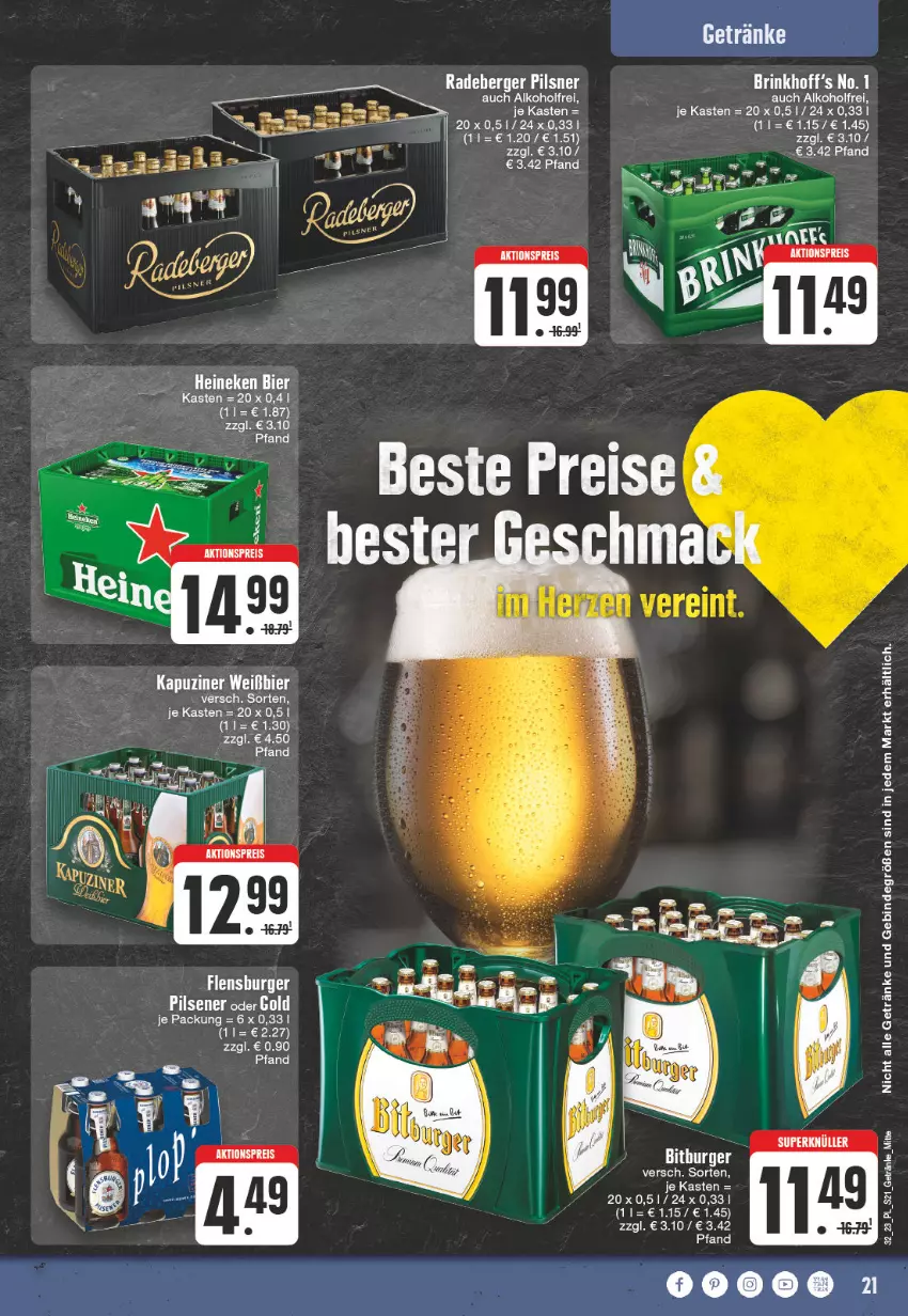 Aktueller Prospekt E Center - Angebote der Woche - von 07.08 bis 12.08.2023 - strona 21 - produkty: alkohol, bier, burger, eier, eis, flensburger, getränk, getränke, heineken, pils, pilsener, reis, Ti