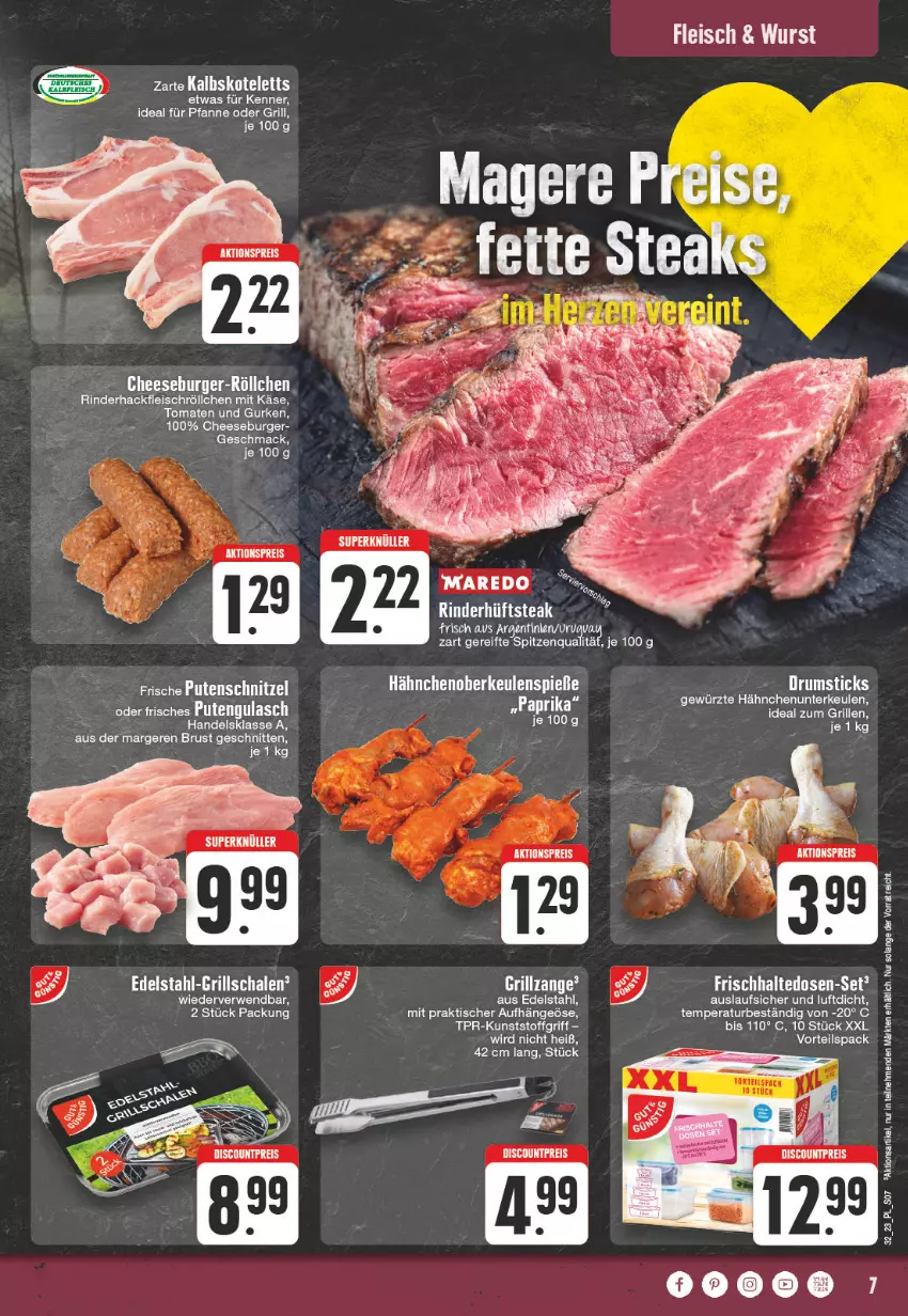 Aktueller Prospekt E Center - Angebote der Woche - von 07.08 bis 12.08.2023 - strona 7 - produkty: burger, edelstahl, eis, fleisch, frischhaltedosen, grill, Grillschalen, gulasch, gurke, gurken, hackfleisch, hüftsteak, Käse, mac, pfanne, pute, rind, rinder, rinderhackfleisch, rwe, Schal, Schale, schnitten, spitzenqualität, steak, Ti, tisch, tomate, tomaten, wurst