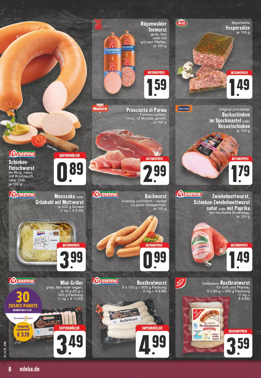 Aktueller Prospekt E Center - Angebote der Woche - von 07.08 bis 12.08.2023 - strona 8 - produkty: aktionspreis, asti, brot, chili, discount, eis, fleisch, fleischwurst, für grill und pfanne, grill, grill und pfanne, knoblauch, LG, Mett, mettwurst, mit knoblauch, natur, parmaschinken, pfanne, pfeffer, reis, ring, schinken, Ti, und pfanne, wurst, zwiebel, zwiebelmettwurst