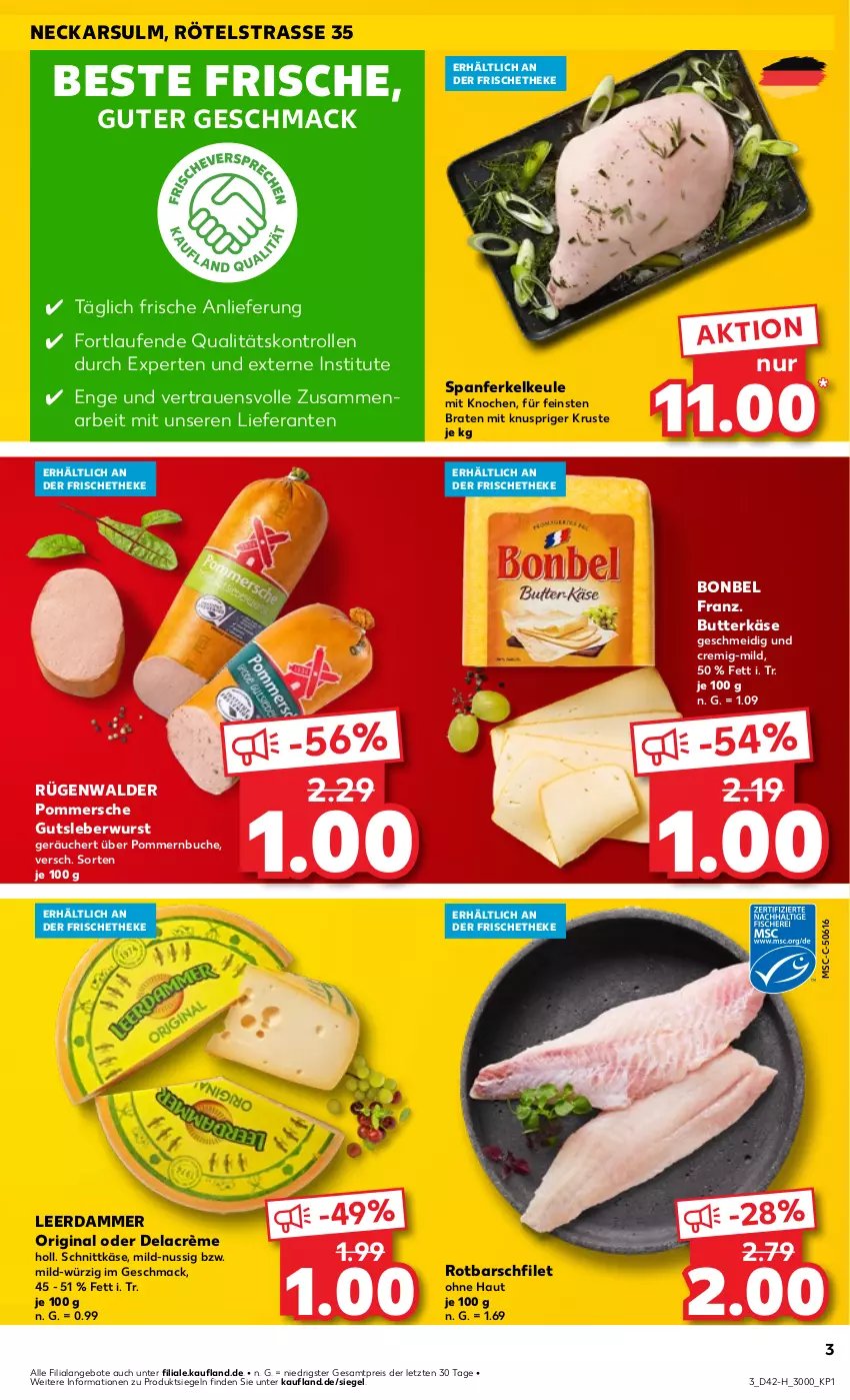 Aktueller Prospekt Kaufland - Extra-Angebote - von 17.10 bis 23.10.2024 - strona 3 - produkty: angebot, angebote, bonbel, braten, buch, butter, butterkäse, eis, filet, gin, gutsleberwurst, Käse, Laufen, leberwurst, leerdammer, mac, nuss, Pommersche, reis, Rotbarsch, rotbarschfilet, rügenwalder, schnittkäse, Ti, wurst, ZTE