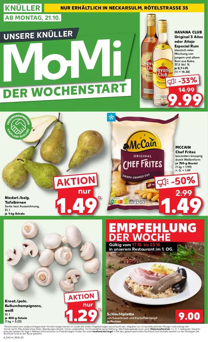 Aktueller Prospekt Kaufland - Extra-Angebote - von 17.10 bis 23.10.2024 - strona 8 - produkty: angebot, angebote, auer, beutel, Birnen, champignon, champignons, eis, elle, erde, gin, Havana Club, kartoffel, Kraut, latte, LG, mccain, reis, rum, Sauerkraut, Schal, Schale, tafelbirnen, Ti, ZTE