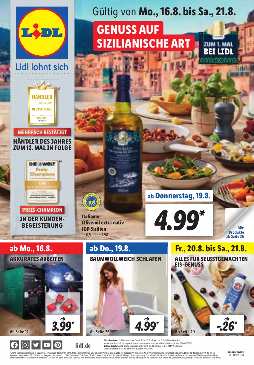 Aktueller Prospekt Lidl - Aktionsprospekt - von 16.08 bis 21.08.2021 - strona 1