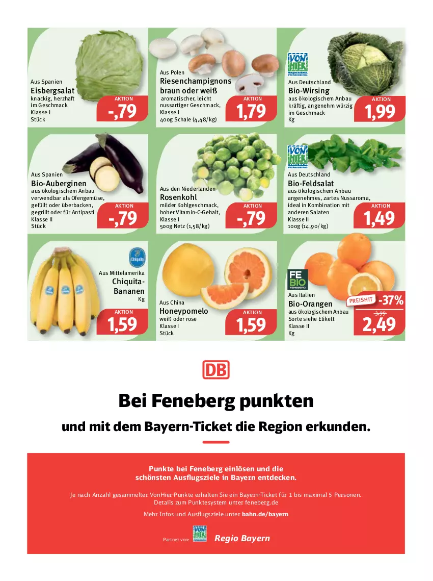 Aktueller Prospekt Feneberg - Prospekte - von 01.12 bis 03.12.2022 - strona 6 - produkty: antipasti, asti, aubergine, auberginen, banane, bananen, Bau, bio, braun, champignon, champignons, champignons braun, chiquita, decke, eis, eisbergsalat, feldsalat, gin, grill, LG, mac, nuss, Ofen, orange, orangen, Pomelo, reis, rosen, Rosenkohl, rwe, salat, salate, saro, Schal, Schale, Ti, tisch, vita, Wirsing