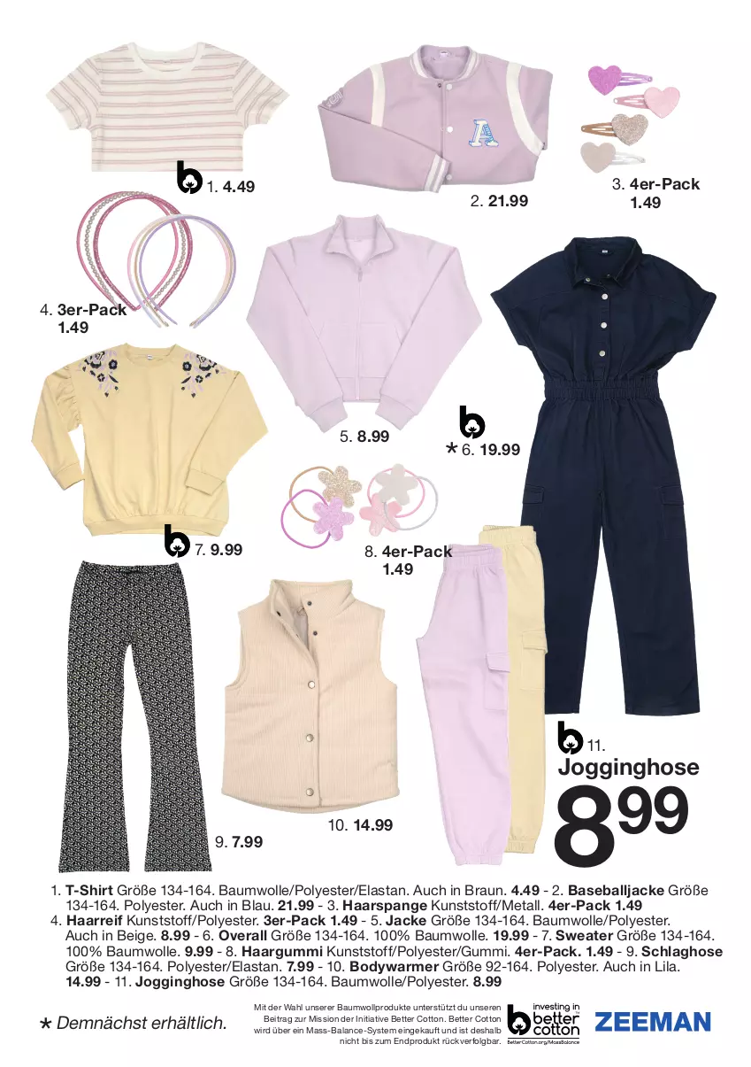 Aktueller Prospekt Zeeman - Prospekte - von 24.08 bis 30.08.2024 - strona 17 - produkty: ball, Bau, baumwolle, bett, body, braun, gin, hose, Jacke, Jogginghose, LG, Overall, shirt, Sweater, T-Shirt, Ti, wolle