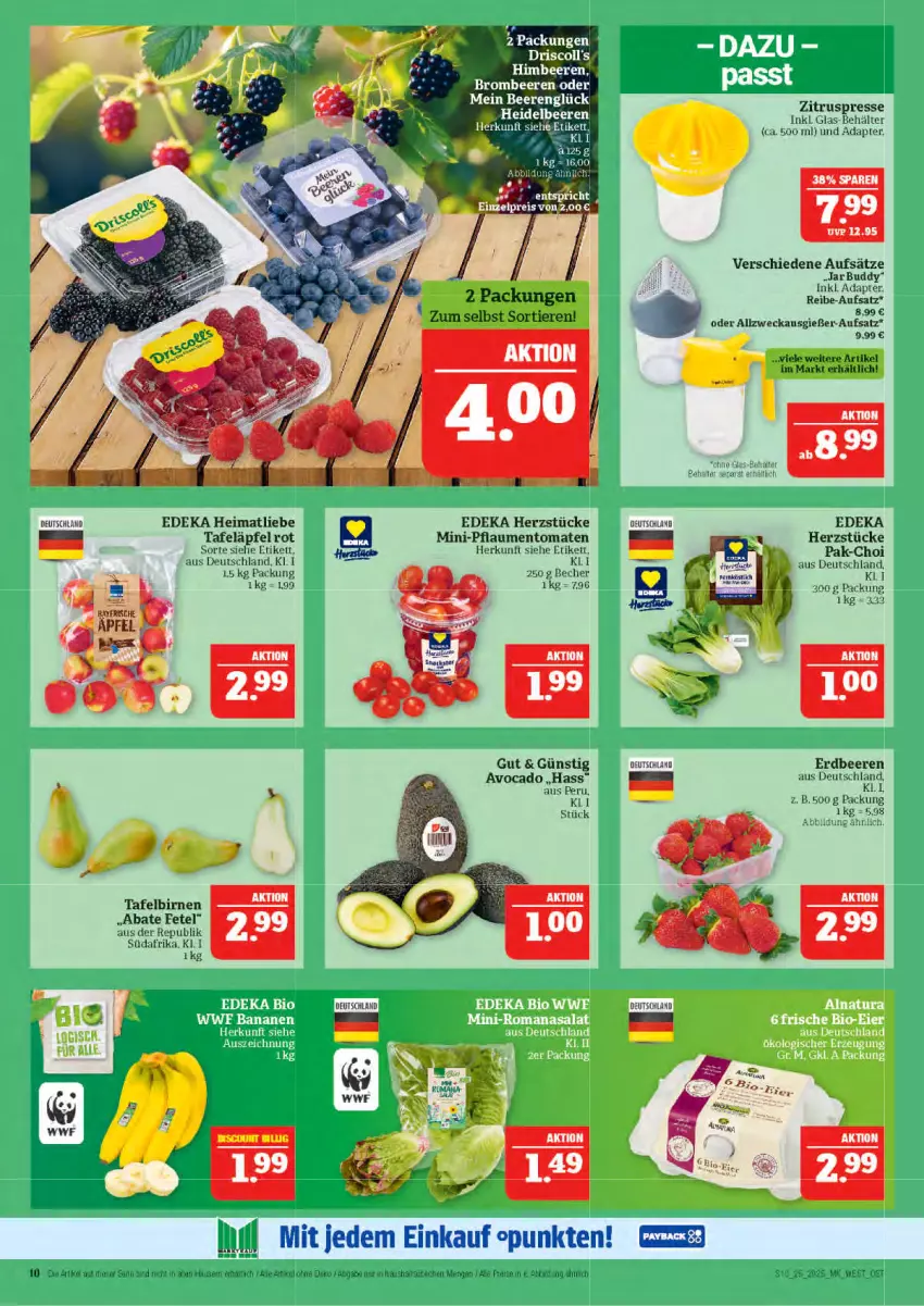 Aktueller Prospekt Marktkauf - Prospekt - von 15.06 bis 21.06.2025 - strona 10 - produkty: adapter, avocado, Becher, beere, beeren, Behälter, Birnen, deka, eis, erdbeere, erdbeeren, himbeer, himbeere, himbeeren, pflaume, pflaumen, reis, sana, tafeläpfel, tafelbirnen, Ti, Tiere, tomate, tomaten, weck, Zitruspresse