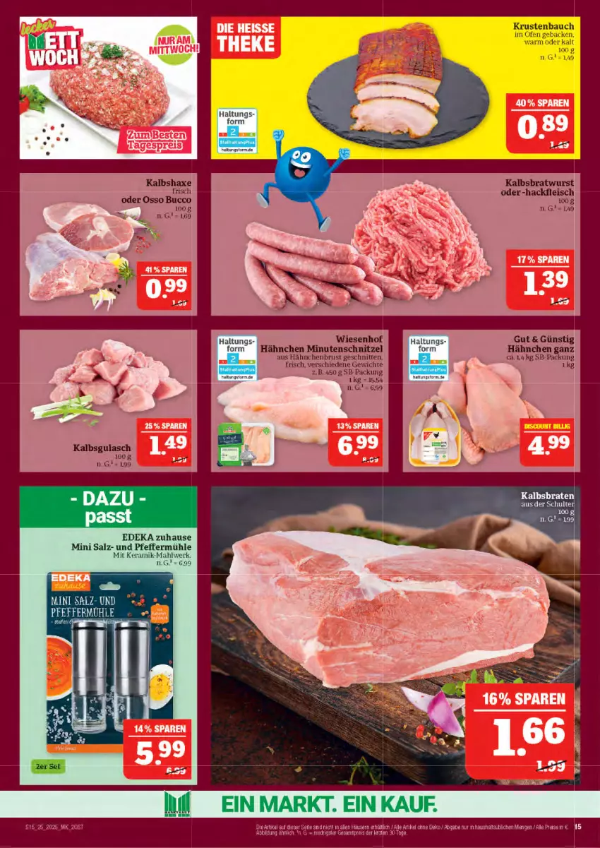 Aktueller Prospekt Marktkauf - Prospekt - von 15.06 bis 21.06.2025 - strona 15 - produkty: Bau, bratwurst, deka, eis, fleisch, geback, hackfleisch, hähnchenbrust, Kalbsbratwurst, Ofen, pfeffer, Pfeffermühle, salz, Ti, wurst
