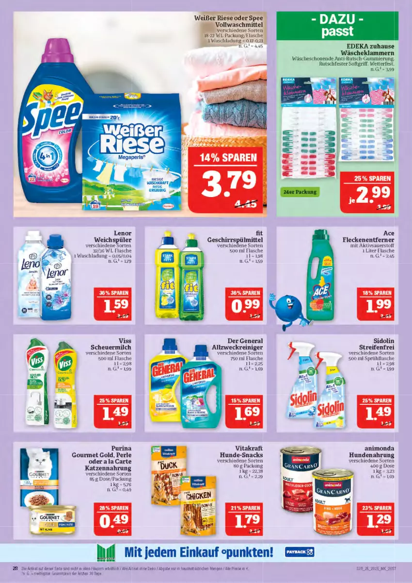 Aktueller Prospekt Marktkauf - Prospekt - von 15.06 bis 21.06.2025 - strona 28 - produkty: allzweckreiniger, auer, deka, eis, flasche, Fleckenentferner, gourmet gold, Heu, hundenahrung, katzennahrung, Klammern, lamm, lenor, lenor weichspüler, milch, purina, reifen, reiniger, reis, scheuermilch, sidolin, snack, snacks, spee, spülmittel, tee, Ti, vita, vollwaschmittel, waschmittel, weck, weichspüler