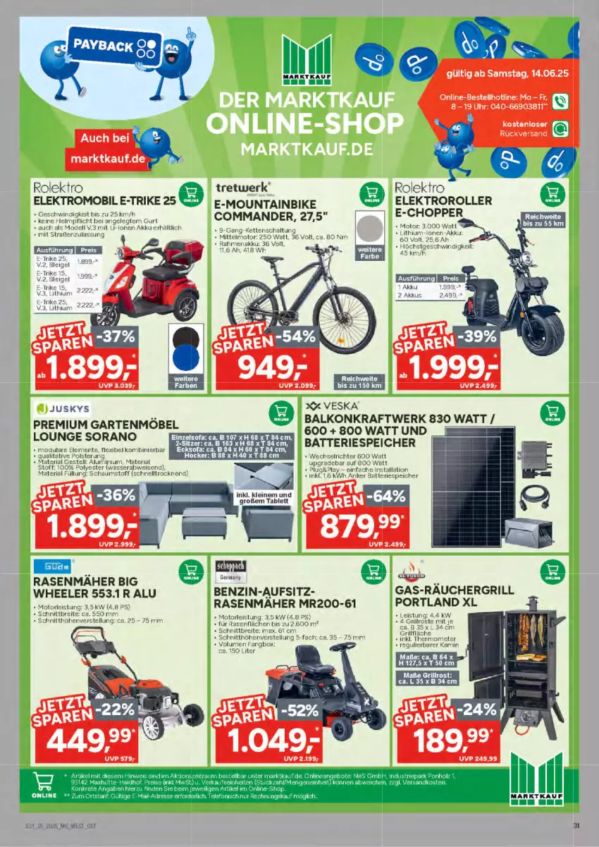 Aktueller Prospekt Marktkauf - Prospekt - von 15.06 bis 21.06.2025 - strona 31 - produkty: akku, batterie, eis, Elektro, Elektroroller, ente, Garten, grill, grillrost, Kamin, Kette, kraft, leine, Mountainbike, rasen, rasenmäher, Roller, Schal, senf, tablet, tablett, thermometer, Ti, uhr