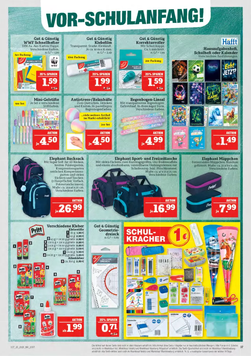 Aktueller Prospekt Marktkauf - Prospekt - von 15.06 bis 21.06.2025 - strona 37 - produkty: Brei, ente, Hefte, kleber, kraft, Liege, Plüsch, rel, Roller, rucksack, sac, Schnellhefter, Sport, stifte, Tasche, taschen, tee, Ti, tragegriff