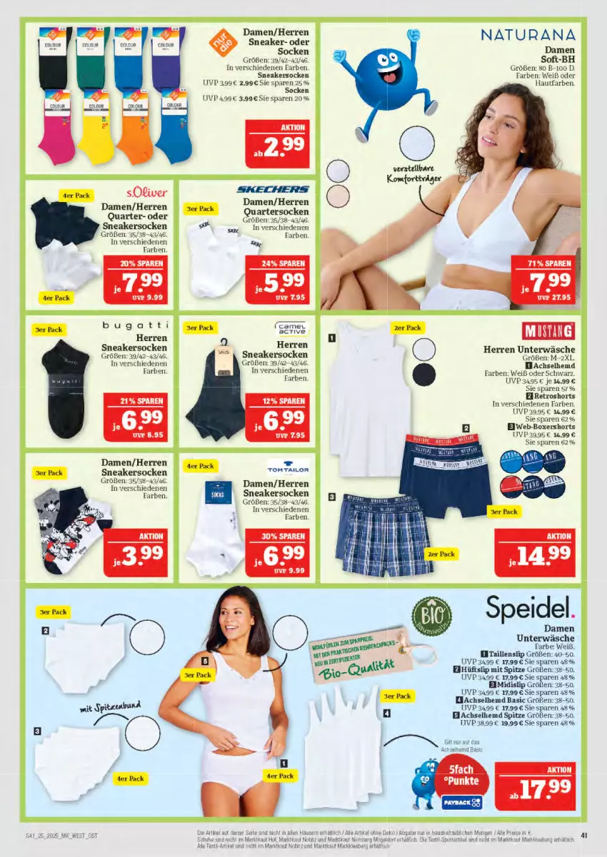 Aktueller Prospekt Marktkauf - Prospekt - von 15.06 bis 21.06.2025 - strona 41 - produkty: achselhemd, aqua, bugatti, eis, hemd, lachs, mam, natur, natura, naturana, olive, Rana, retroshorts, shorts, slip, sneaker, sneakersocken, socken, speidel, Taillenslip, Ti, Unterwäsche