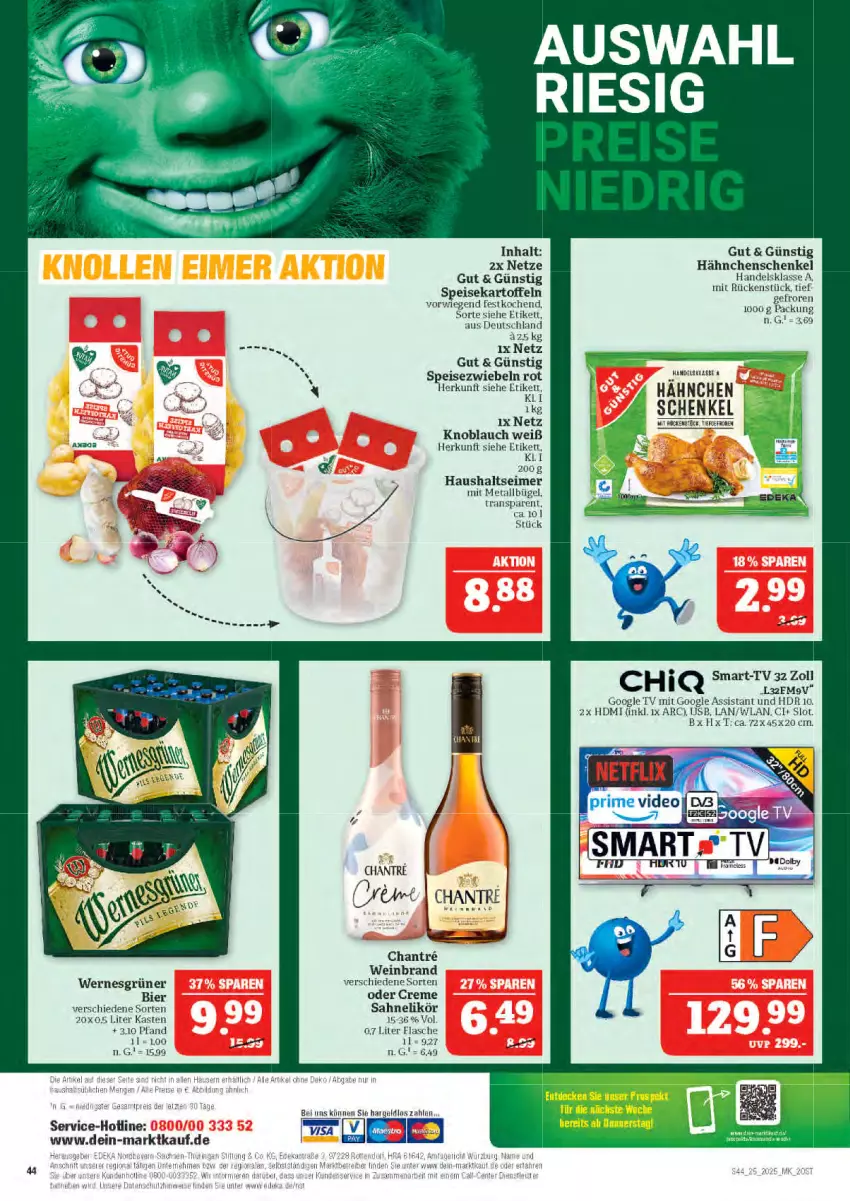 Aktueller Prospekt Marktkauf - Prospekt - von 15.06 bis 21.06.2025 - strona 44 - produkty: bier, bügel, creme, deo, eimer, eis, flasche, hähnchenschenkel, HDMI, henkel, kartoffel, kartoffeln, knoblauch, likör, sahne, schenkel, speisekartoffeln, Speisezwiebeln, Ti, usb, wein, weinbrand, zwiebel, zwiebeln