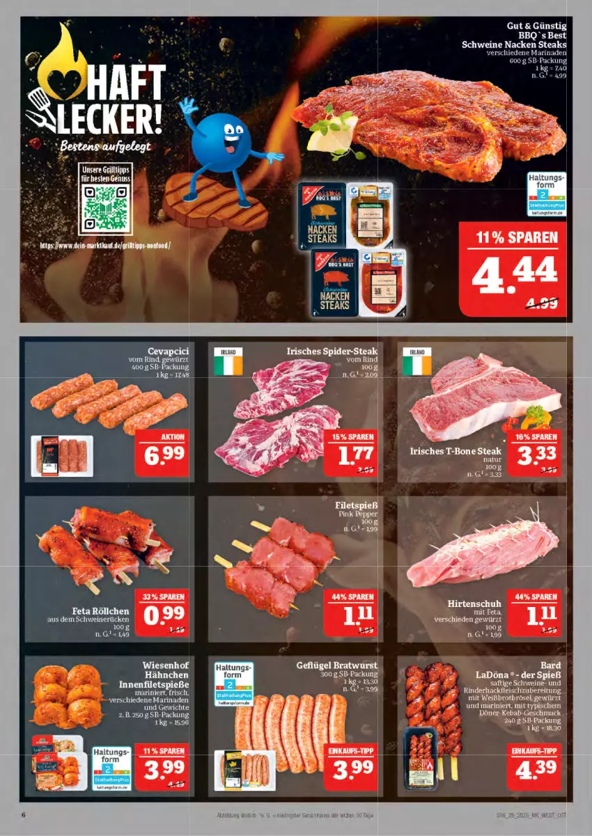Aktueller Prospekt Marktkauf - Prospekt - von 15.06 bis 21.06.2025 - strona 6 - produkty: bratwurst, brot, eis, feta, fleisch, Geflügel, gewürz, grill, grilltipp, hackfleisch, mac, marinade, natur, rind, rinder, rinderhackfleisch, saft, schwein, schweine, schweinerücken, steak, steaks, T-Bone Steak, Ti, wein, weine, wiesenhof, wurst, Yo, ZTE