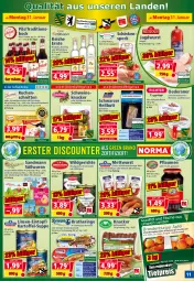 Gazetka promocyjna Norma - Norma - Gazetka - ważna od 07.02 do 07.02.2022 - strona 11 - produkty: beere, Bratheringe, braun, cassis, eier, eintopf, eis, elle, erdbeere, fisch, fische, flasche, fleisch, frucht, frühstücksfleisch, gin, gulasch, haselnuss, Hausmacher, hering, hipp, jagdwurst, kartoffel, knacker, knoblauch, kokos, kuchen, Kuchenschnitte, kühlregal, landleberwurst, leberwurst, leine, linsen, linsen-eintopf, mac, mandarine, marinade, Mett, mettwurst, milch, mit knoblauch, Nordsee, nuss, pflaume, pflaumen, pils, Ragout, regal, reis, riegel, ring, rwe, sac, schinken, schmand, schnitten, schoko, schwein, schweine, Speck, spitzenqualität, suppe, Ti, tiefpreis, tisch, tomate, tomaten, topf, Waage, Waffelröllchen, wein, weine, Wild, Wildragout, wurst, zucker