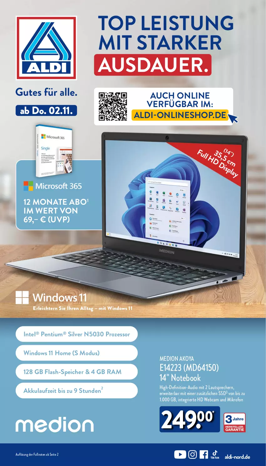 Aktueller Prospekt Aldi Nord - ALDI Multimedia - von 22.10 bis 04.11.2023 - strona 1 - produkty: akku, aldi, auer, eis, Intel, lautsprecher, medion, Medion Akoya, notebook, Pentium, rwe, ssd, Ti