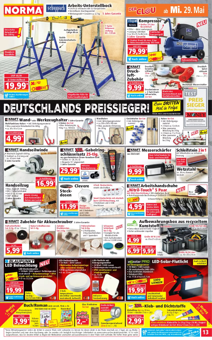 Aktueller Prospekt Norma - Norma - von 27.05 bis 03.06.2024 - strona 13 - produkty: akku, akkuschrauber, asti, auer, aufbewahrungsbox, Bau, Bauer, Beba, Bebe, beleuchtung, Bewegungssensor, buch, bürste, bürsten, decke, deckenleuchte, Draht, edelstahl, eis, elle, fernbedienung, gabel, Garten, gartenschlauch, gin, gsw, handschuhe, kleber, kompressor, kraft, led-beleuchtung, led-deckenleuchte, leds, Leuchte, LG, mac, messer, ndk, reis, reiss, Ria, ring, Ringschlüsselsatz, Roller, rwe, Schal, schlauch, schuhe, schwamm, shake, Sport, steckdose, stifte, teller, Ti, Tiere, tisch, Trinkhalme, usb, wandhalterung, wasser, weber, werkzeug, Werkzeughalter, Winkelschleifer