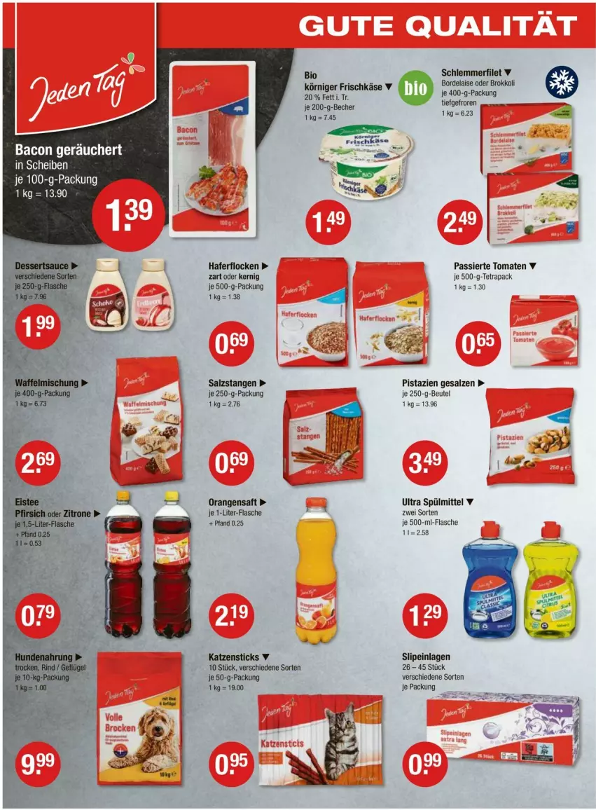 Aktueller Prospekt Vmarkt - Prospekte - von 07.08 bis 13.08.2025 - strona 12 - produkty: bacon, Becher, beutel, bio, bordelaise, brokkoli, filet, flasche, hafer, haferflocken, je 1-liter-flasche, je 250-g-packung, orange, orangen, orangensaft, pistazien, saft, salz, Salzstange, Salzstangen, schlemmerfilet, slip, slipeinlagen, spülmittel, tomate, tomaten