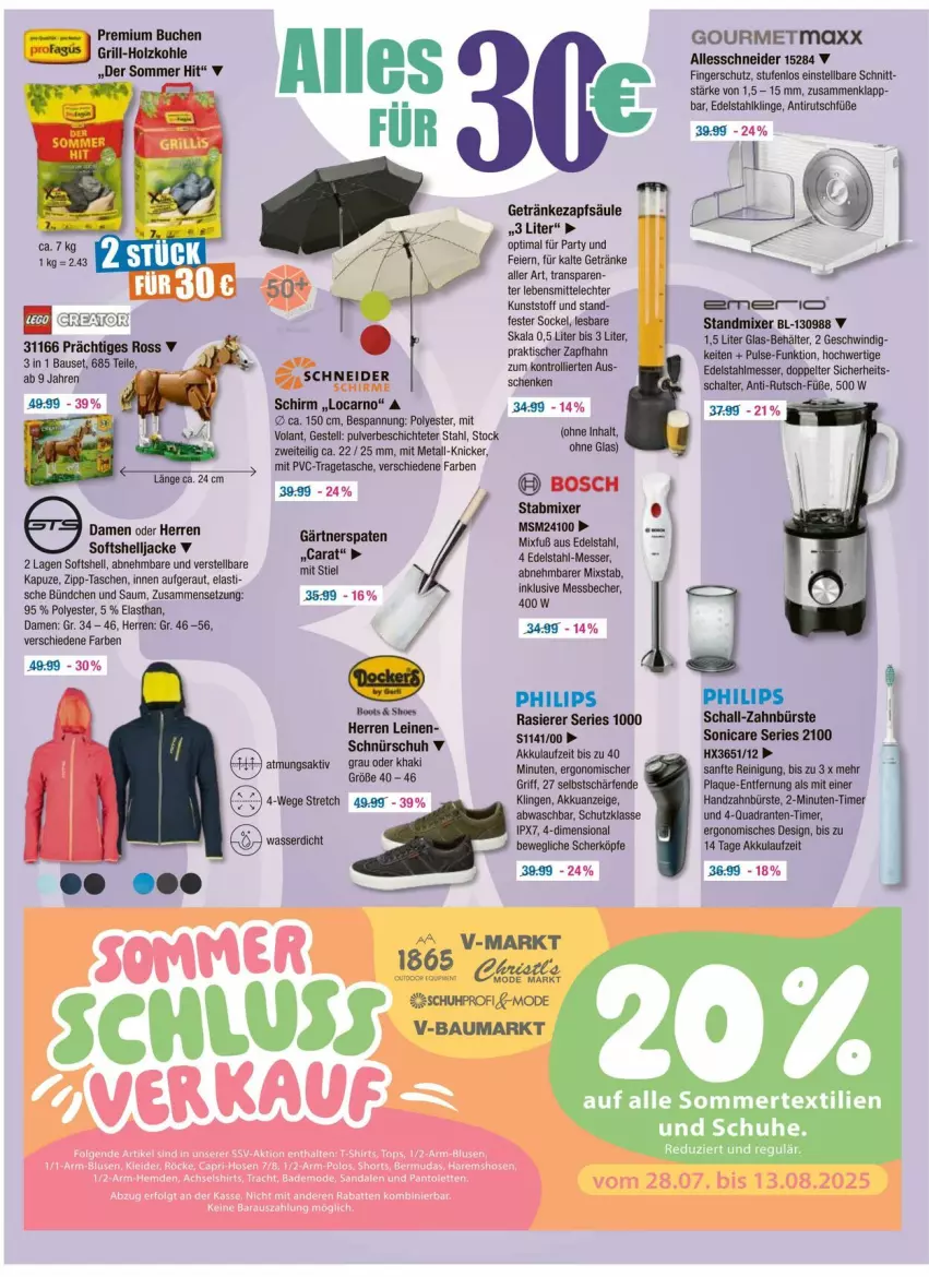 Aktueller Prospekt Vmarkt - Prospekte - von 07.08 bis 13.08.2025 - strona 16 - produkty: akku, asti, Bau, Becher, Behälter, bermuda, bermudas, bluse, bosch, buch, bürste, Cap, edelstahl, eier, getränk, getränke, gourmetmaxx, grill, grill-holzkohle, hemd, hemden, Holz, holzkohle, hose, hosen, HP, Jacke, kleid, kleider, lebensmittel, leine, LG, Messbecher, messer, Mixer, Mode, Philips, quad, rasierer, Reinigung, Röcke, Schal, schuhe, shirt, shirts, shorts, sonicare, stabmixer, standmixer, T-Shirt, Tasche, taschen, Ti, timer, tisch, tragetasche, zahnbürste