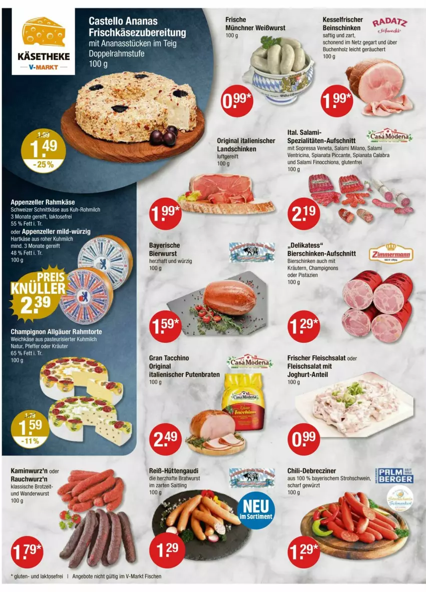 Aktueller Prospekt Vmarkt - Prospekte - von 07.08 bis 13.08.2025 - strona 2 - produkty: ACC, ananas, Ananasstücke, angebot, angebote, appenzeller, aufschnitt, bier, bierschinken, braten, bratwurst, brot, buch, champignon, champignons, chili, cin, debrecziner, doppelrahmstufe, eis, elle, fisch, fische, fleisch, fleischsalat, frischkäse, frischkäsezubereitung, gewürz, gin, hartkäse, Holz, im zarten saitling, joghur, joghurt, Kamin, Kaminwurz, Käse, käsetheke, kräuter, kräutern, landschinken, LG, milch, Mode, natur, oder kräuter, pfeffer, pistazien, pute, Rauch, saft, salami, salat, schinken, schnittkäse, schwein, schweizer schnittkäse, Spezi, Ti, torte, weichkäse, wein, wurst