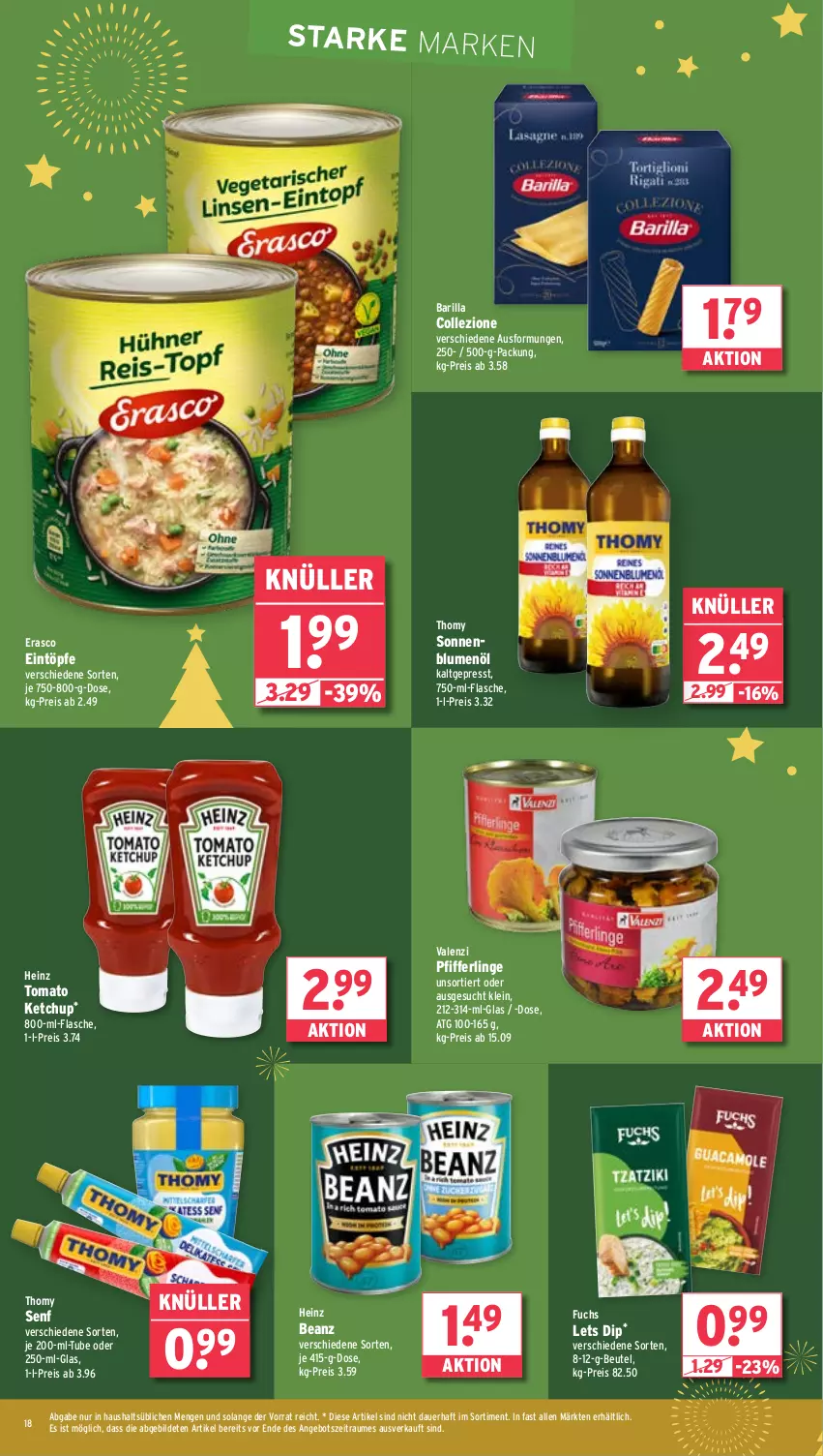 Aktueller Prospekt Wasgau - von 23.12 bis 28.12.2024 - strona 18 - produkty: angebot, auer, barilla, beanz, beutel, blume, blumen, blumenöl, dip, eintöpfe, eis, erasco, flasche, heinz, ketchup, Pfifferlinge, reis, senf, sonnenblume, sonnenblumen, sonnenblumenöl, thomy, Ti, tomato ketchup