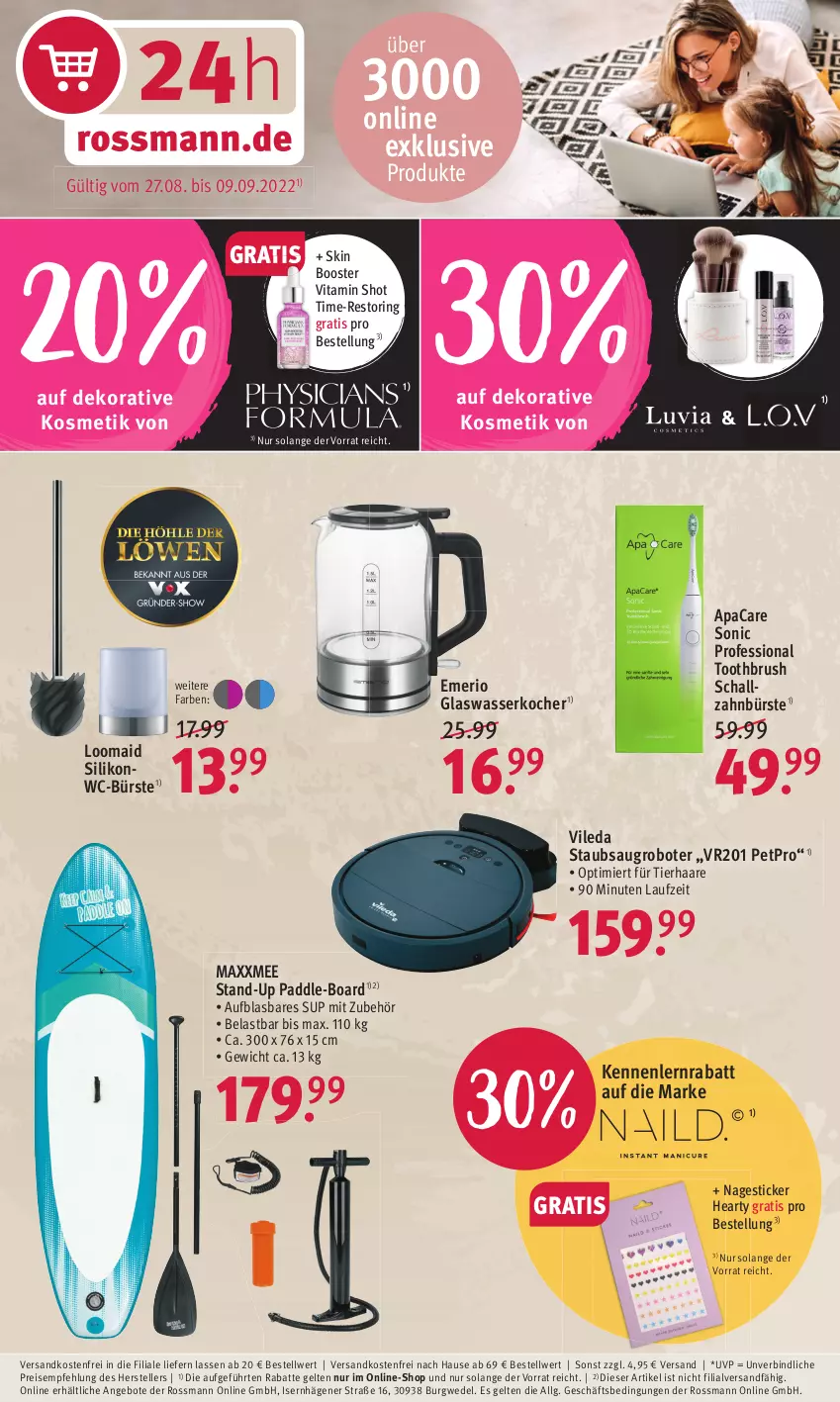 Aktueller Prospekt Rossmann - Prospekte - von 27.08 bis 09.09.2022 - strona 2 - produkty: angebot, angebote, bürste, eis, elle, Kocher, kosmetik, LG, ndk, reis, ring, Saugroboter, Schal, schallzahnbürste, teller, Ti, versandkostenfrei, vileda, vita, wasser, wasserkocher, WC-Bürste, wedel, zahnbürste