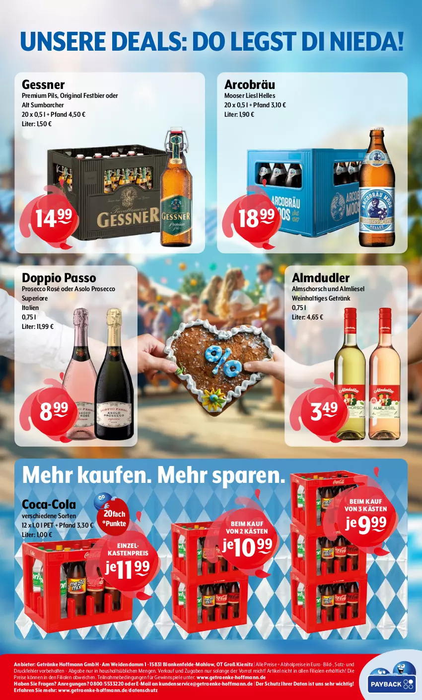 Aktueller Prospekt Getraenke Hoffmann - Prospekte - von 09.09 bis 14.09.2024 - strona 8 - produkty: abholpreise, almdudler, bier, coca-cola, cola, doppio passo, ecco, eis, elle, Gessner, getränk, getränke, gewinnspiel, gin, passo, pils, premium pils, prosecco, reis, Spiele, Ti, wein