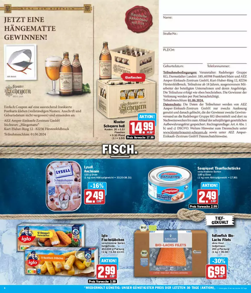 Aktueller Prospekt Aez - Prospekte - von 21.05 bis 25.05.2024 - strona 6 - produkty: bio, eis, filet, filets, fisch, fischstäbchen, flasche, followfish, glasflasche, hose, hosen, iglo, lachs, lysell, reis, saupiquet, thunfisch, Ti, ZTE